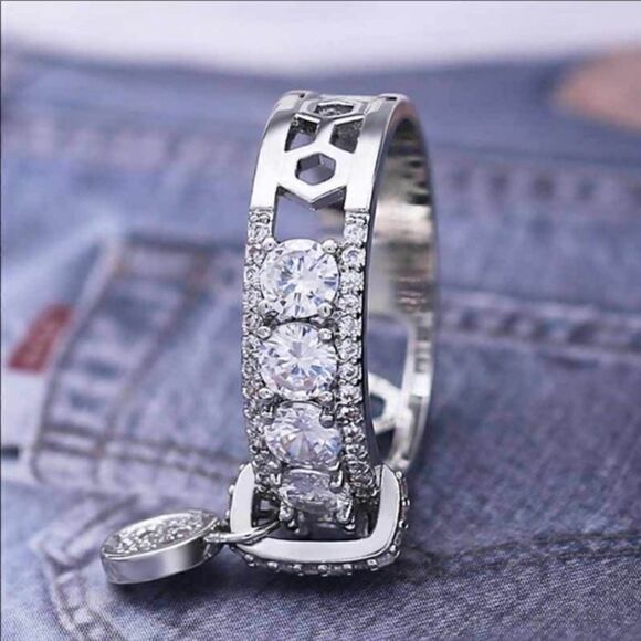 New 925 Silver Round Diamonds Drop Band Ring - Picture 6 of 10